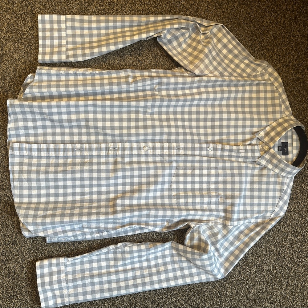 J. Crew Light Blue and White Plaid Shirt